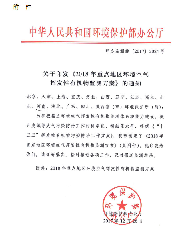 環(huán)境部新發(fā)布：2019年地級(jí)及以上城市環(huán)境空氣揮發(fā)性有機(jī)物監(jiān)測(cè)方案，附2018年方案要點(diǎn)對(duì)比